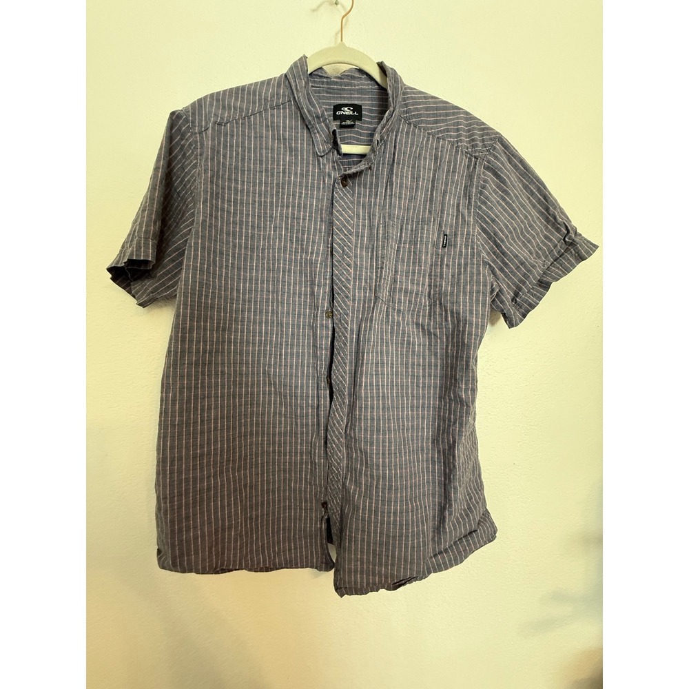O'Neill XL Mens Button Down Shirt Modern Fit‎ Short Sleeve Striped